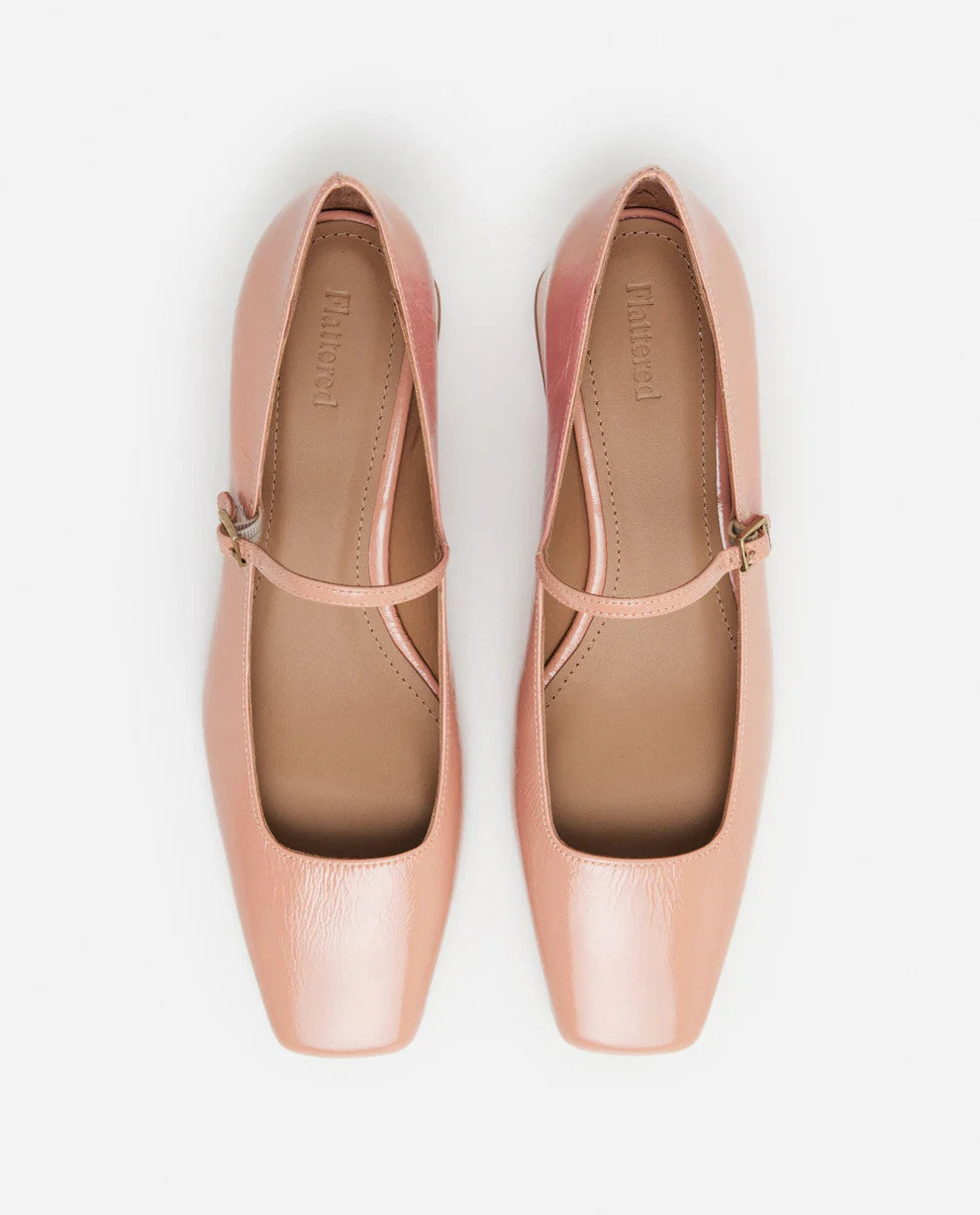 Flattered, Evan Heel Wrinkled Patent Blush Pink