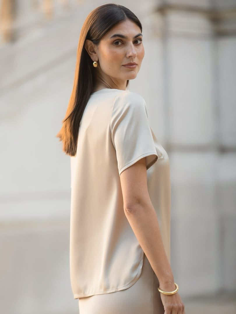 Original Story, Tessa Satin Shirt Latte