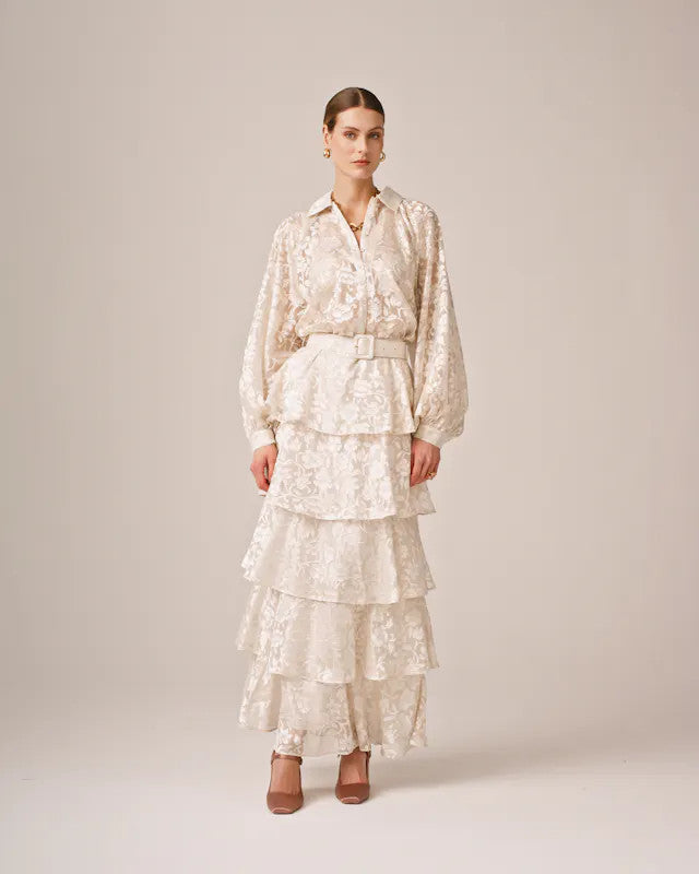 ByTiMo, Devoré Maxi Skirt Vintage White