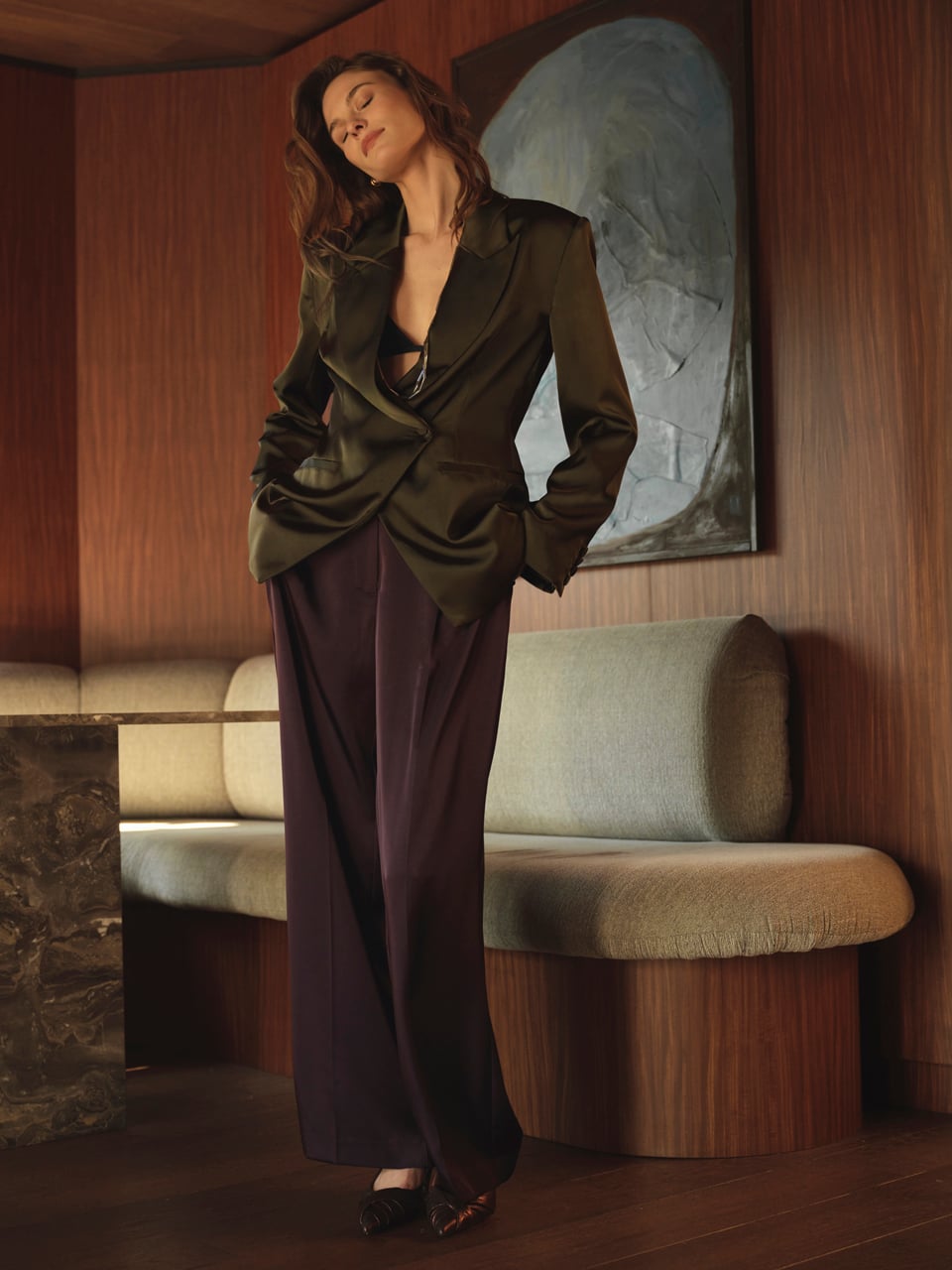Tailored satin blazer