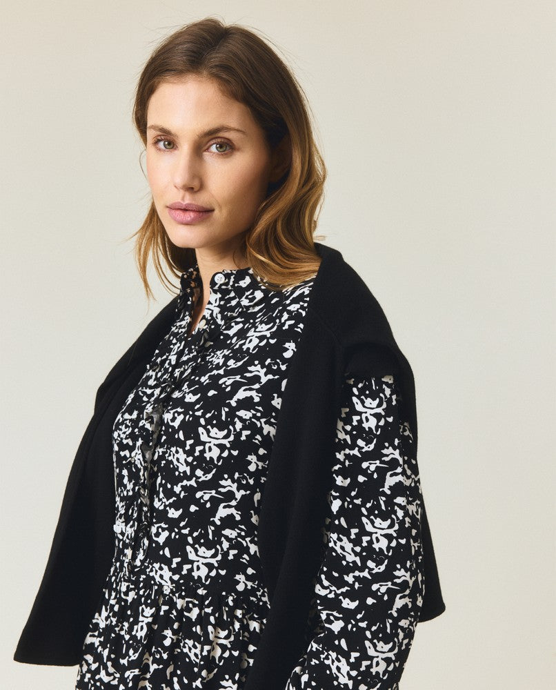 Printed frill tunic -mekko, musta/valkoinen kuvio