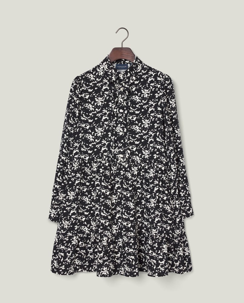 Printed frill tunic -mekko, musta/valkoinen kuvio