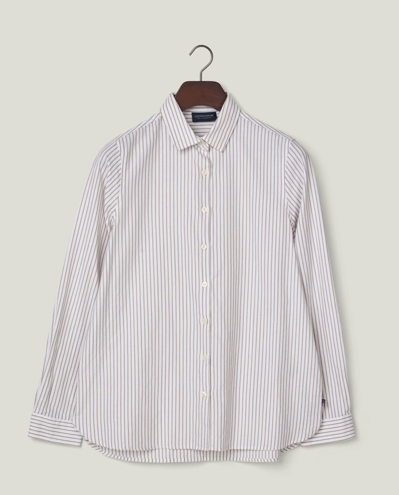 Classic fit light oxford striped shirt, off white/light brown