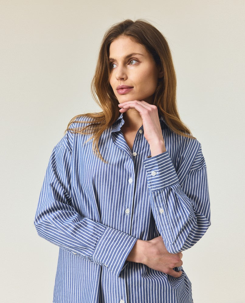 Casual lyocell blend striped shirt, blue/white