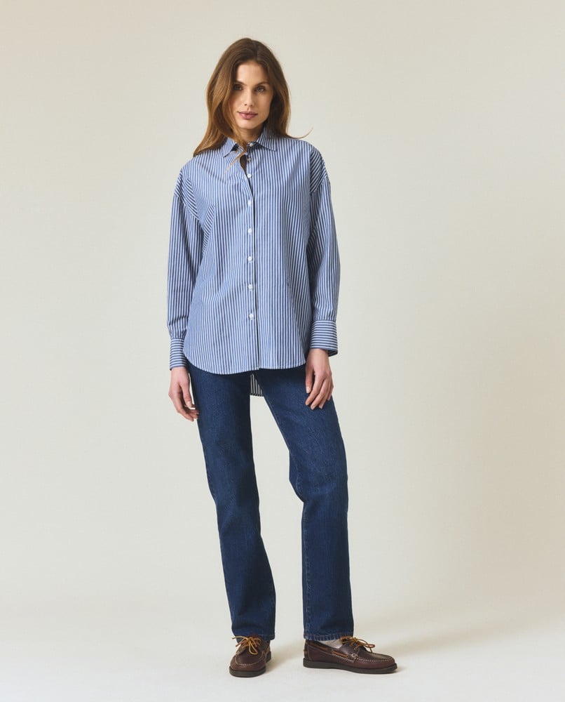 Casual lyocell blend striped shirt, blue/white