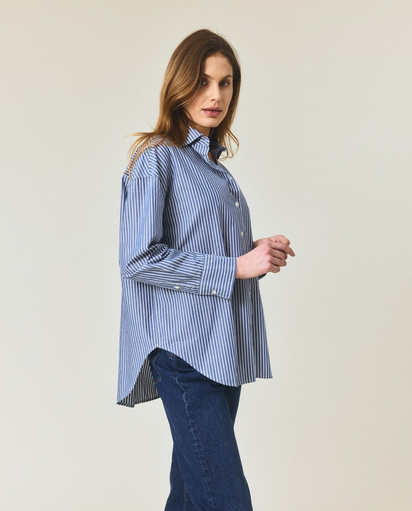 Casual lyocell blend striped shirt, blue/white