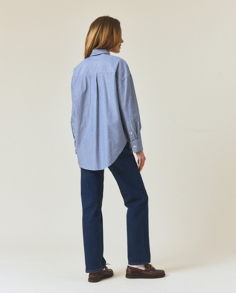 Casual lyocell blend striped shirt, blue/white