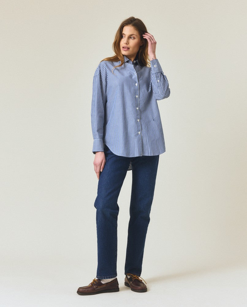 Casual lyocell blend striped shirt, blue/white