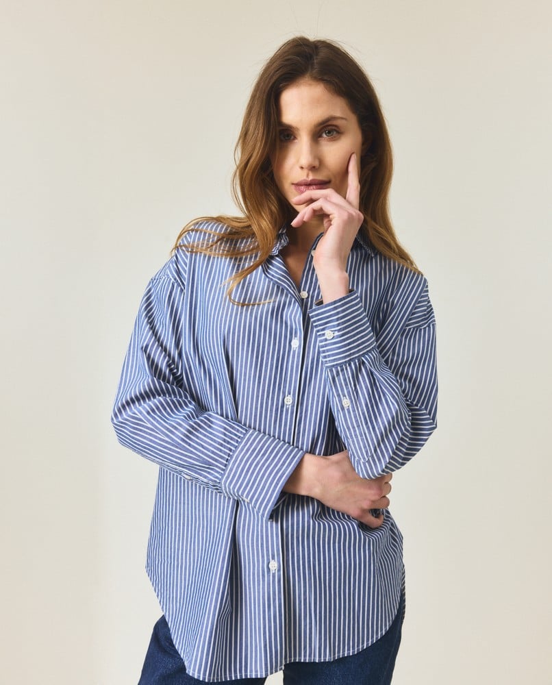 Casual lyocell blend striped shirt, blue/white