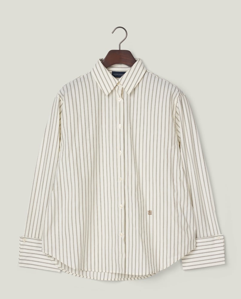 Folded cuffs oversized striped shirt, green/white