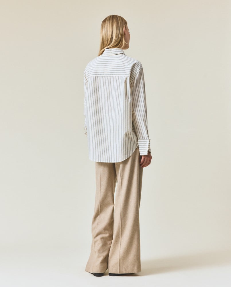Folded cuffs oversized striped shirt, green/white