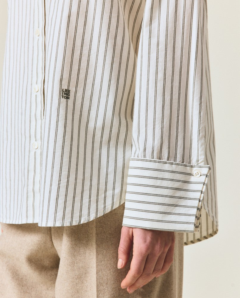 Folded cuffs oversized striped shirt, green/white