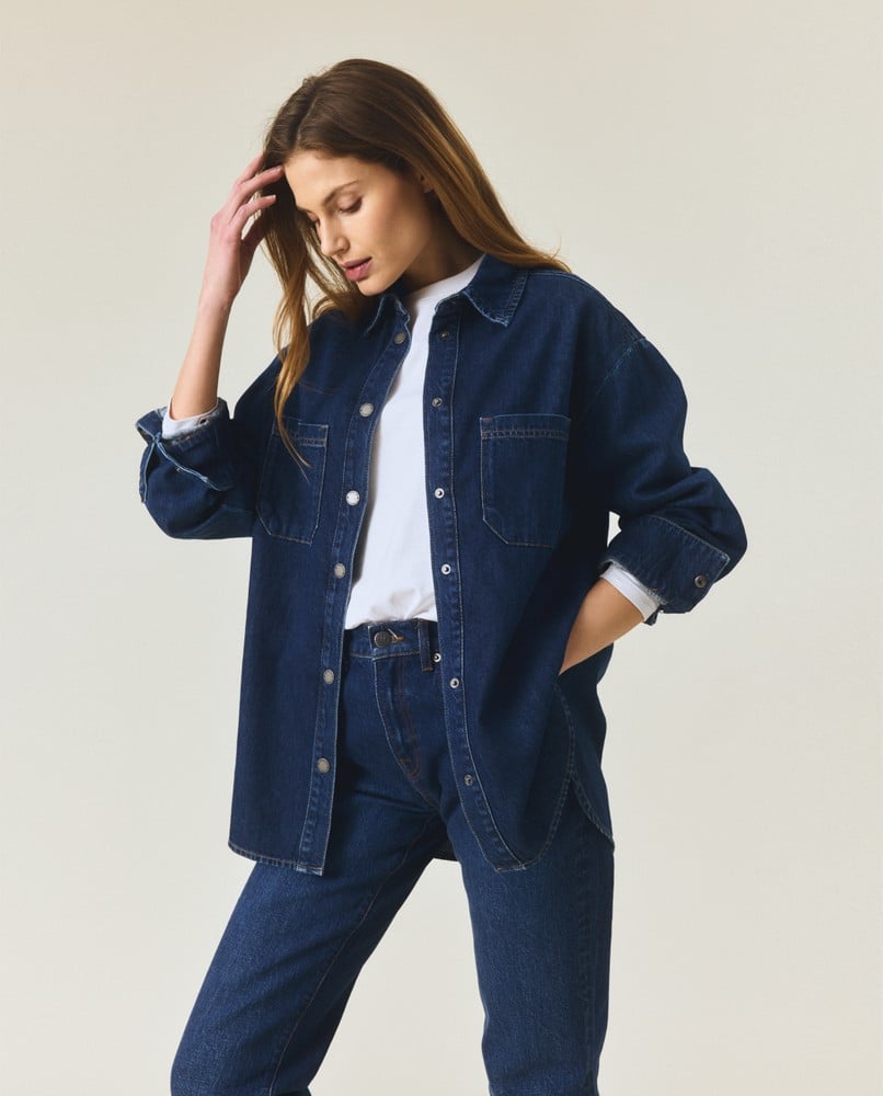 Oversized denim shirt, dark blue
