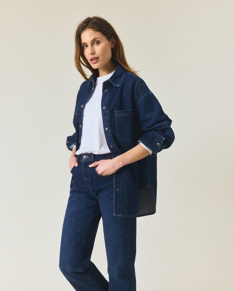 Oversized denim shirt, dark blue