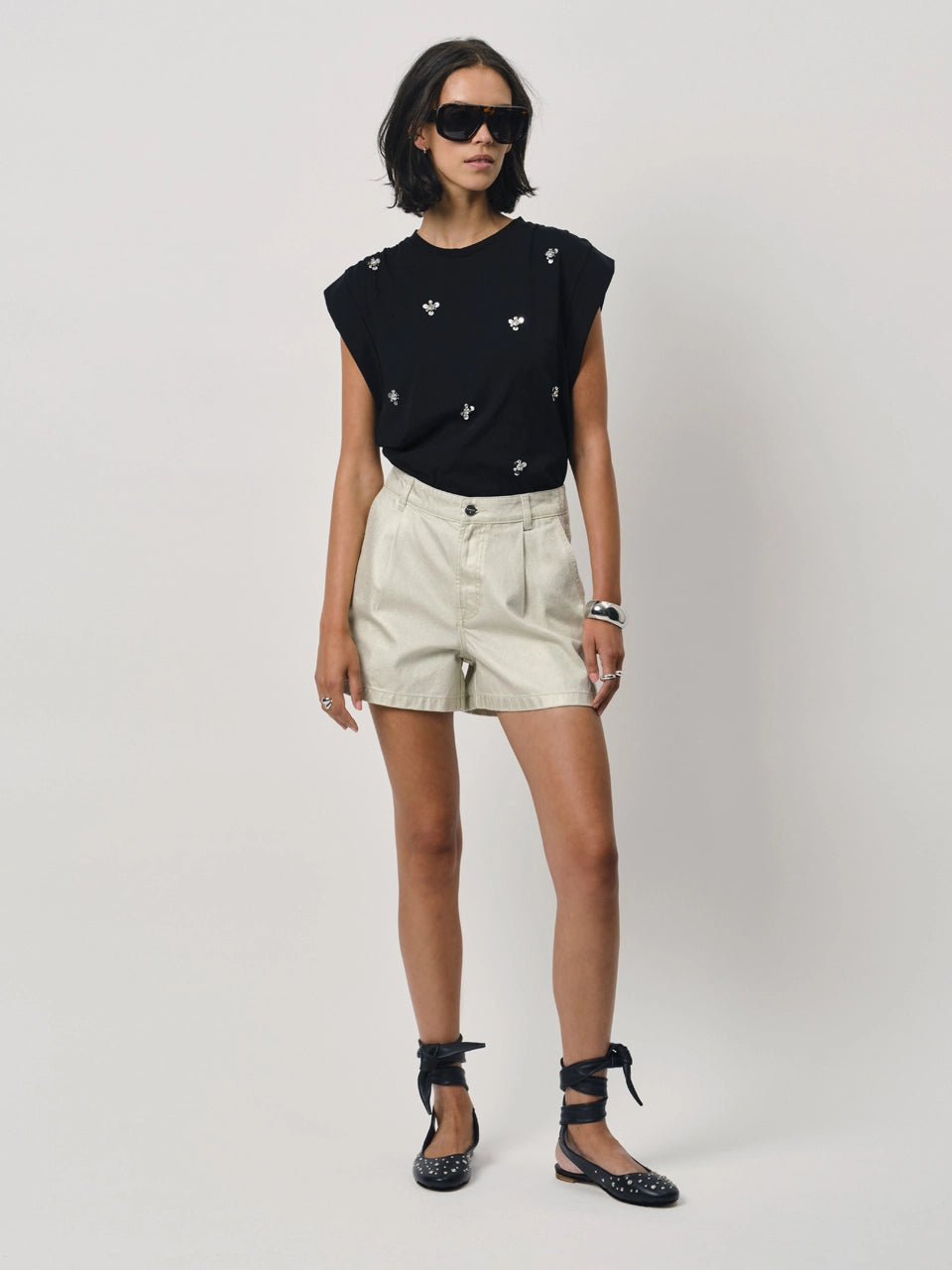 Dante6 Sparrow White Sequins Tee