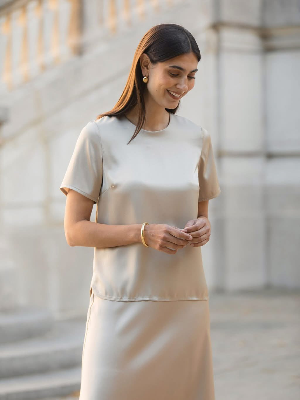 Original Story, Tessa Satin Shirt Latte