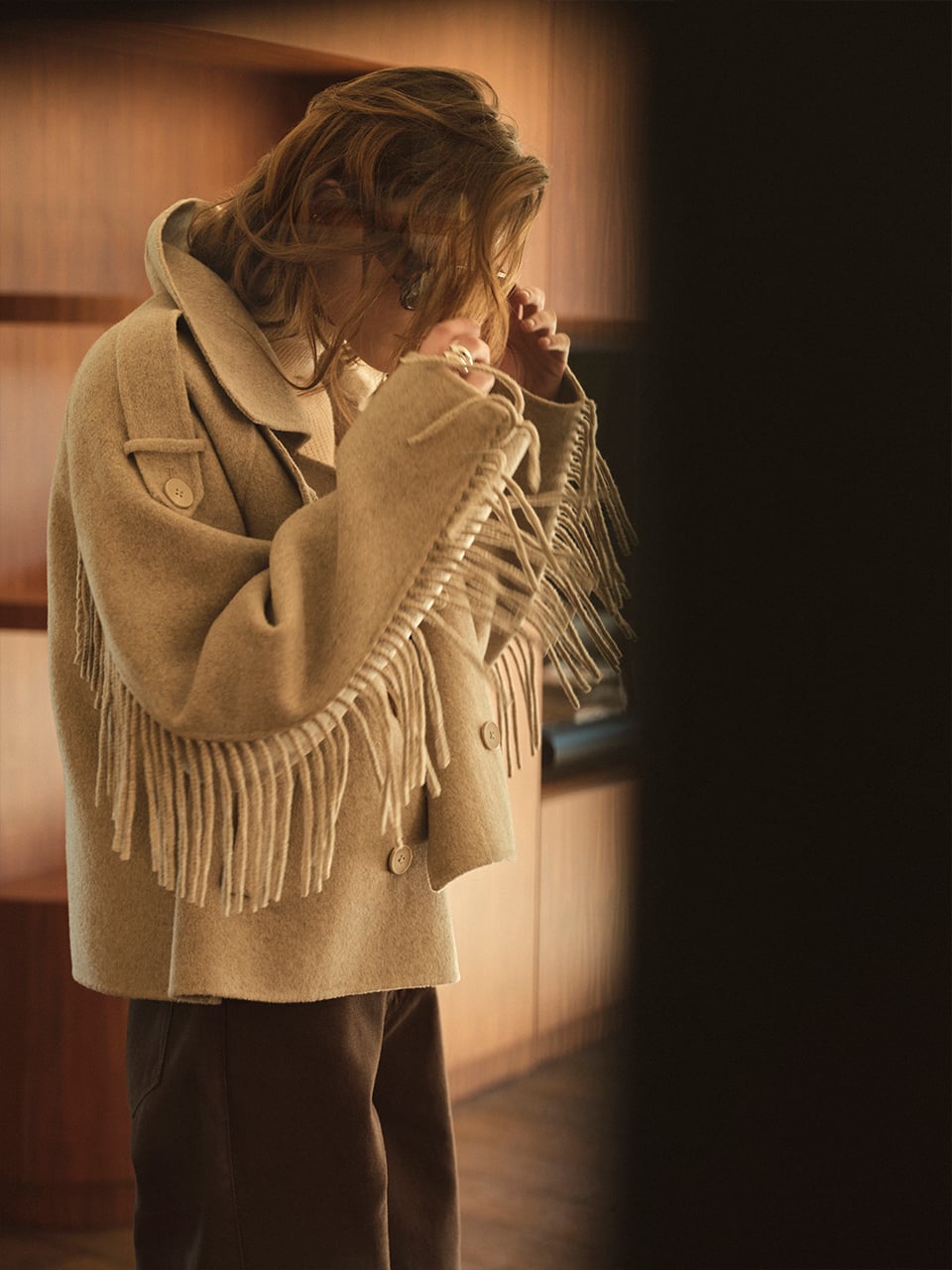 Fringe wool coat