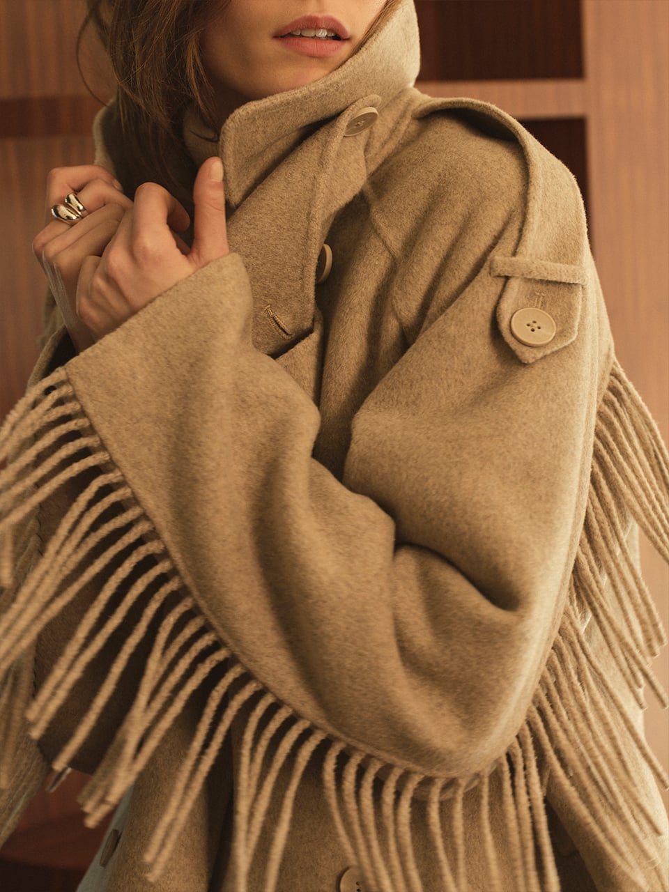 Fringe wool coat