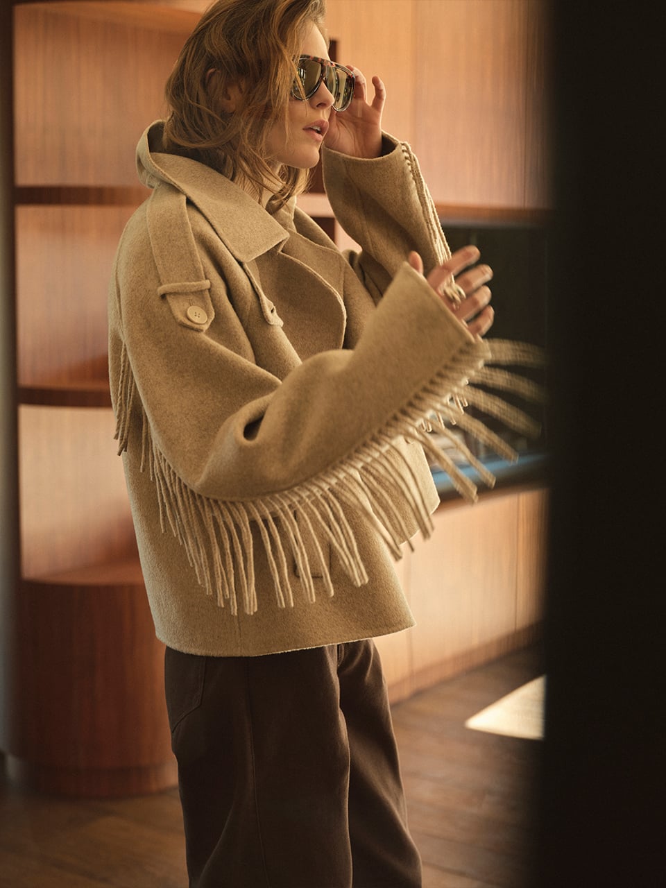 Fringe wool coat