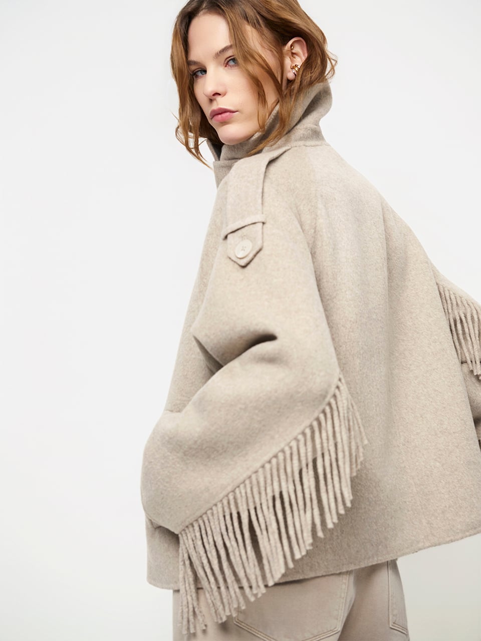 Fringe wool coat
