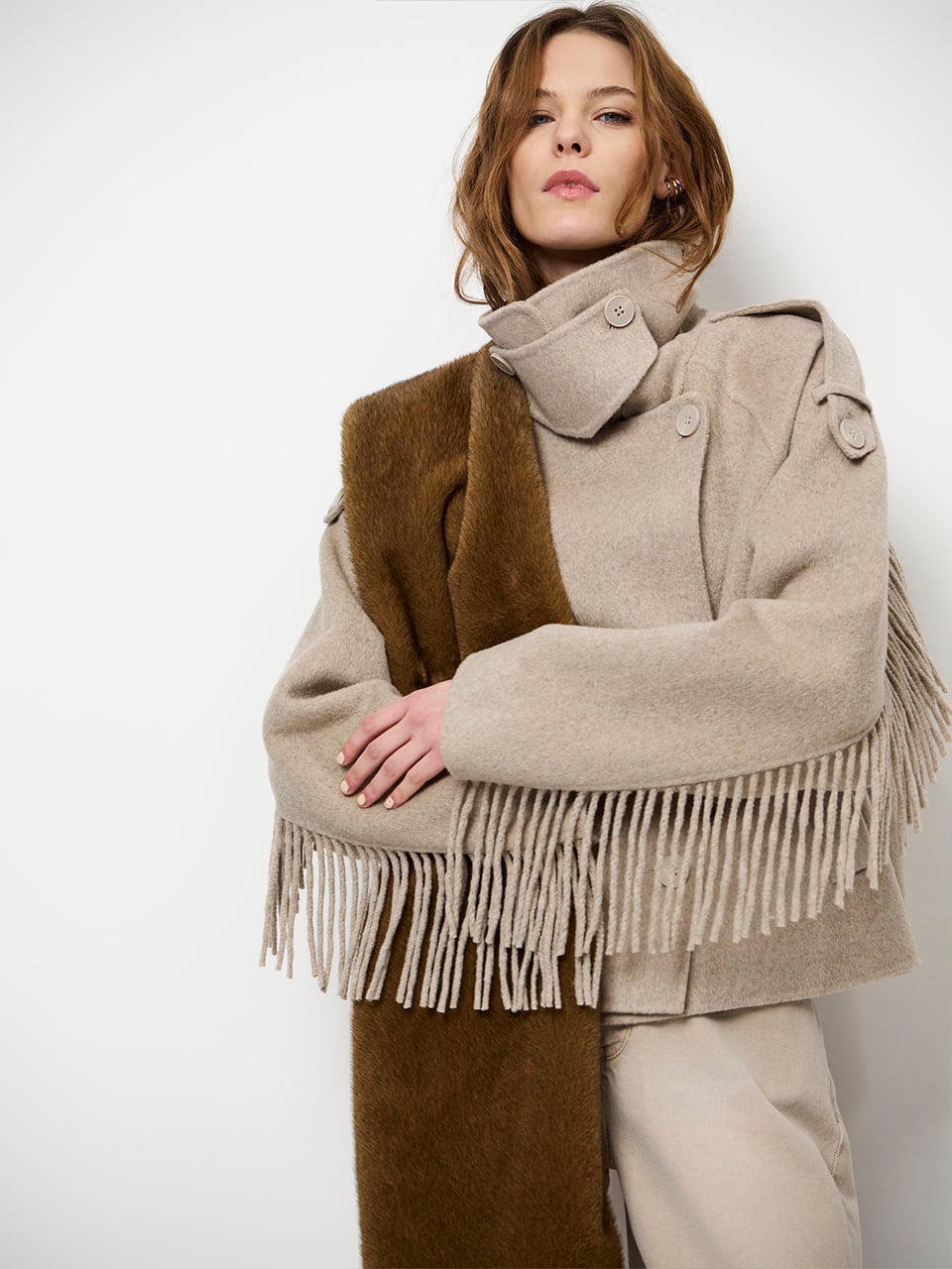 Fringe wool coat