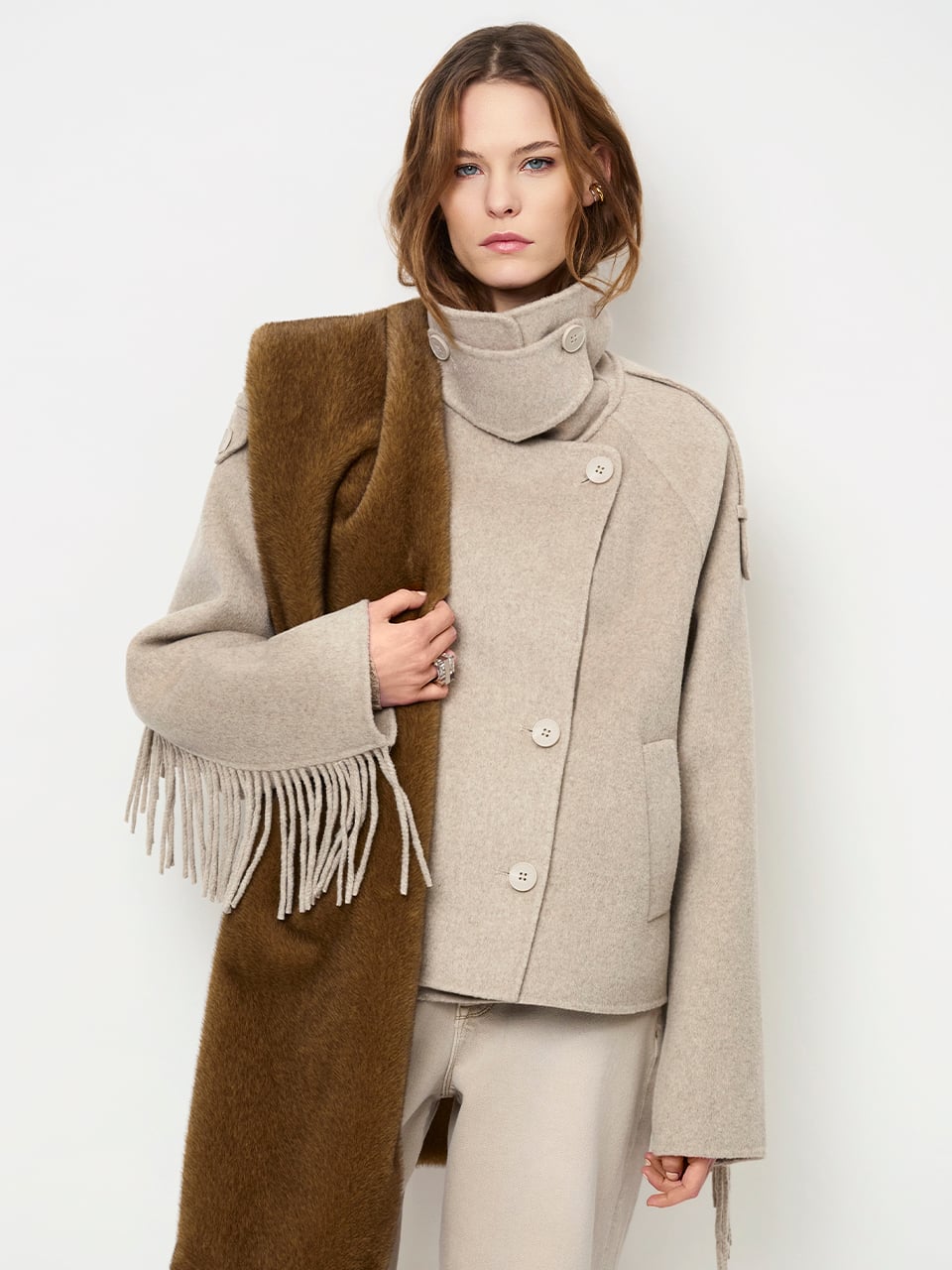 Fringe wool coat