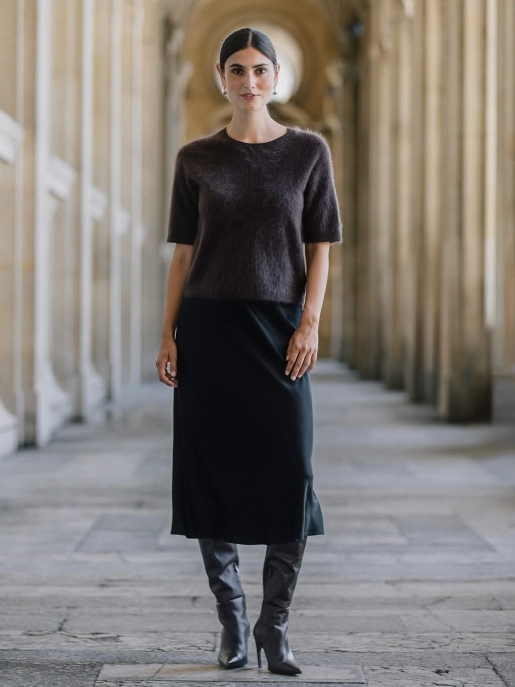 Original Story, Tianna midi satin skirt, Black