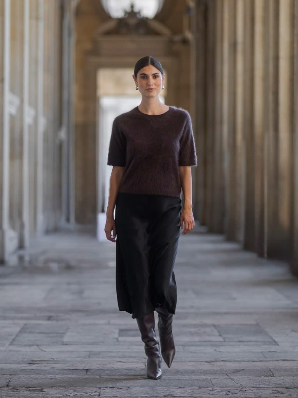 Original Story, Tianna midi satin skirt, Black
