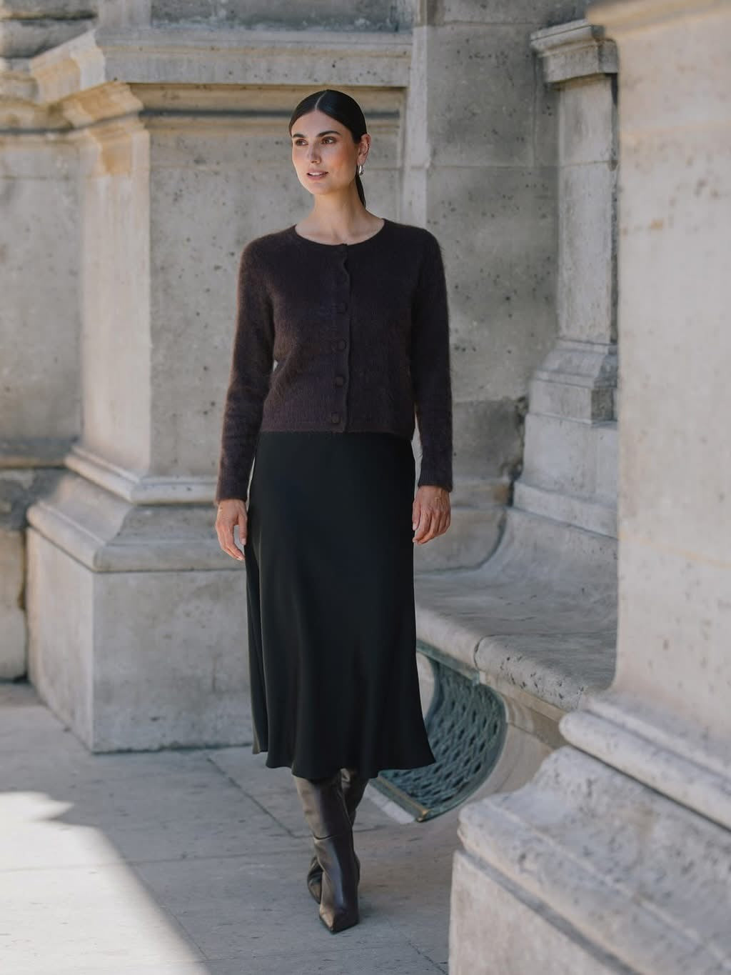 Original Story, Tianna midi satin skirt, Black