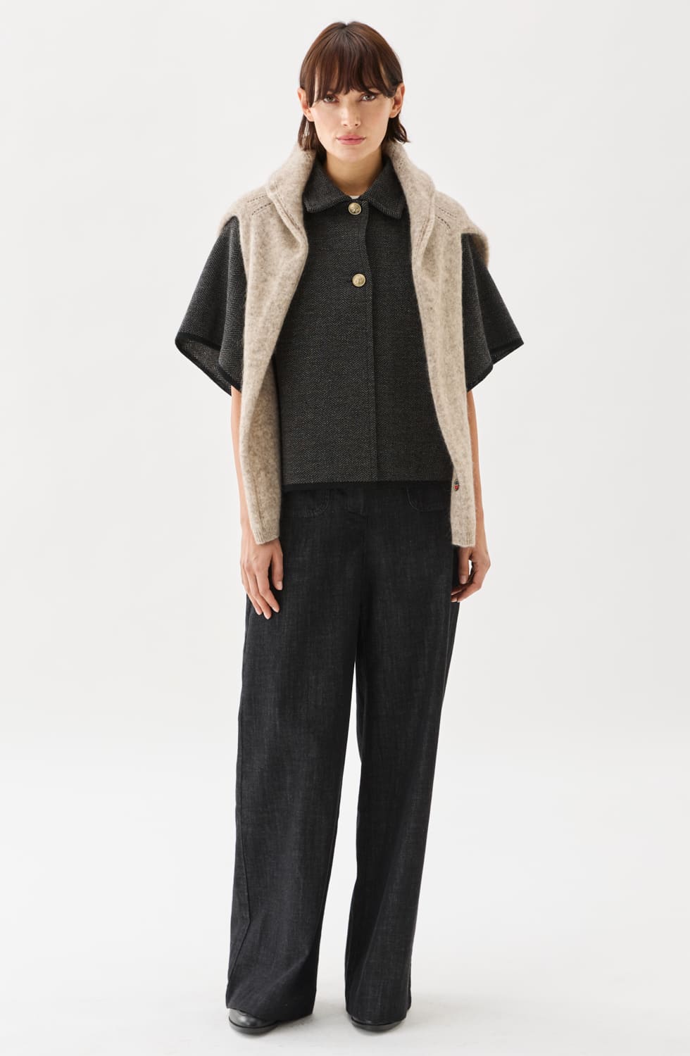 Amelie Chevron Cape Black