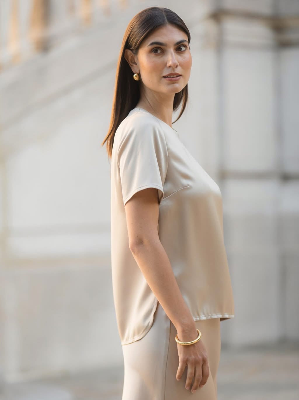 Original Story, Tessa Satin Shirt Latte