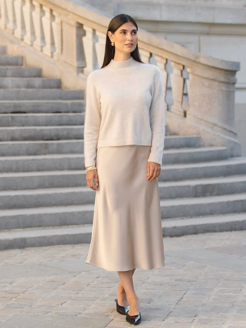 Original Story, Tianna Midi Satin Skirt Latte
