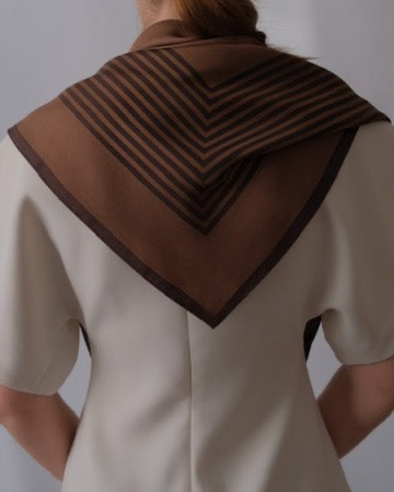 Le Scarf Striped Scarf, Chocolate & Espresso 80 × 80 cm