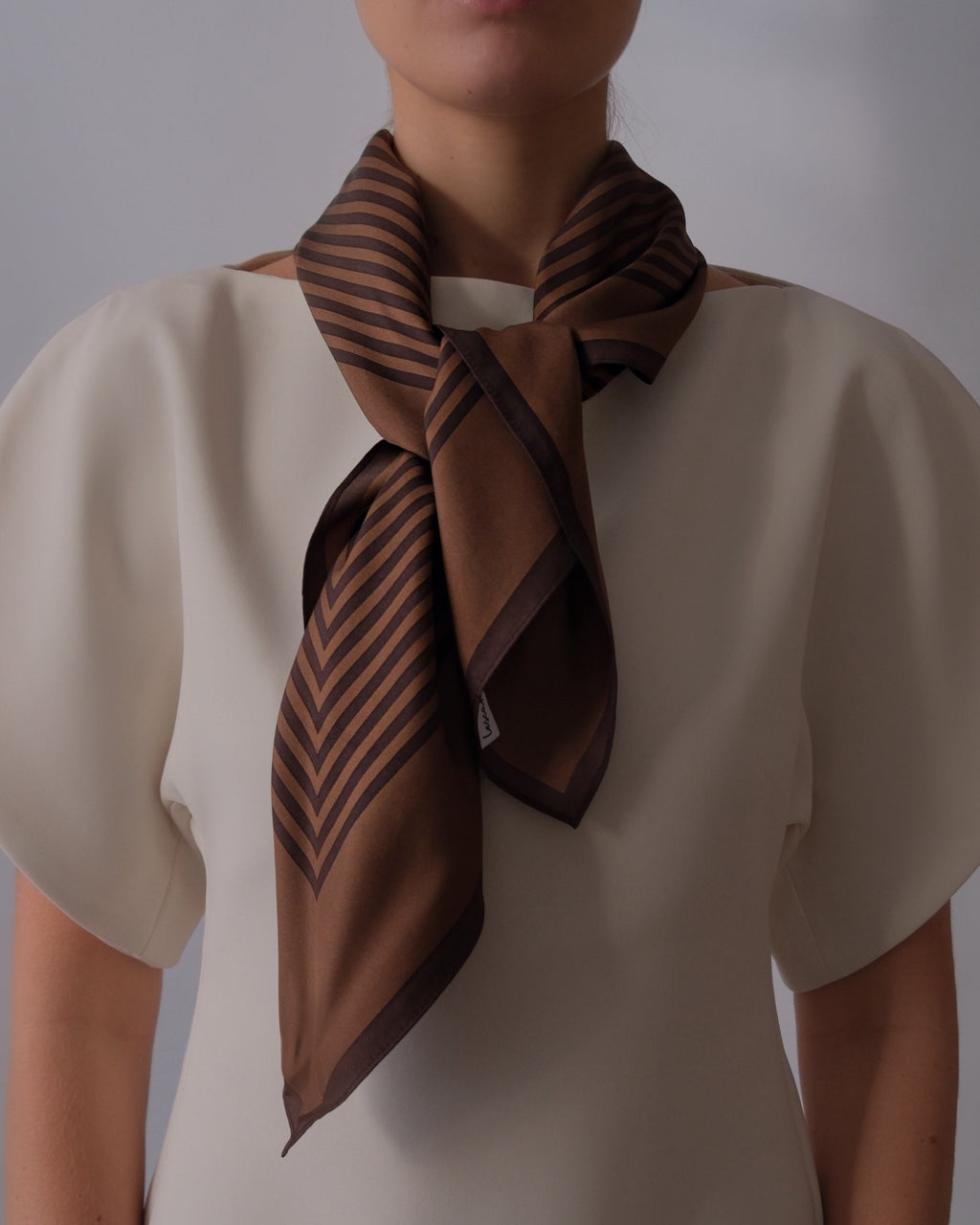 Le Scarf Striped Scarf, Chocolate & Espresso 80 × 80 cm