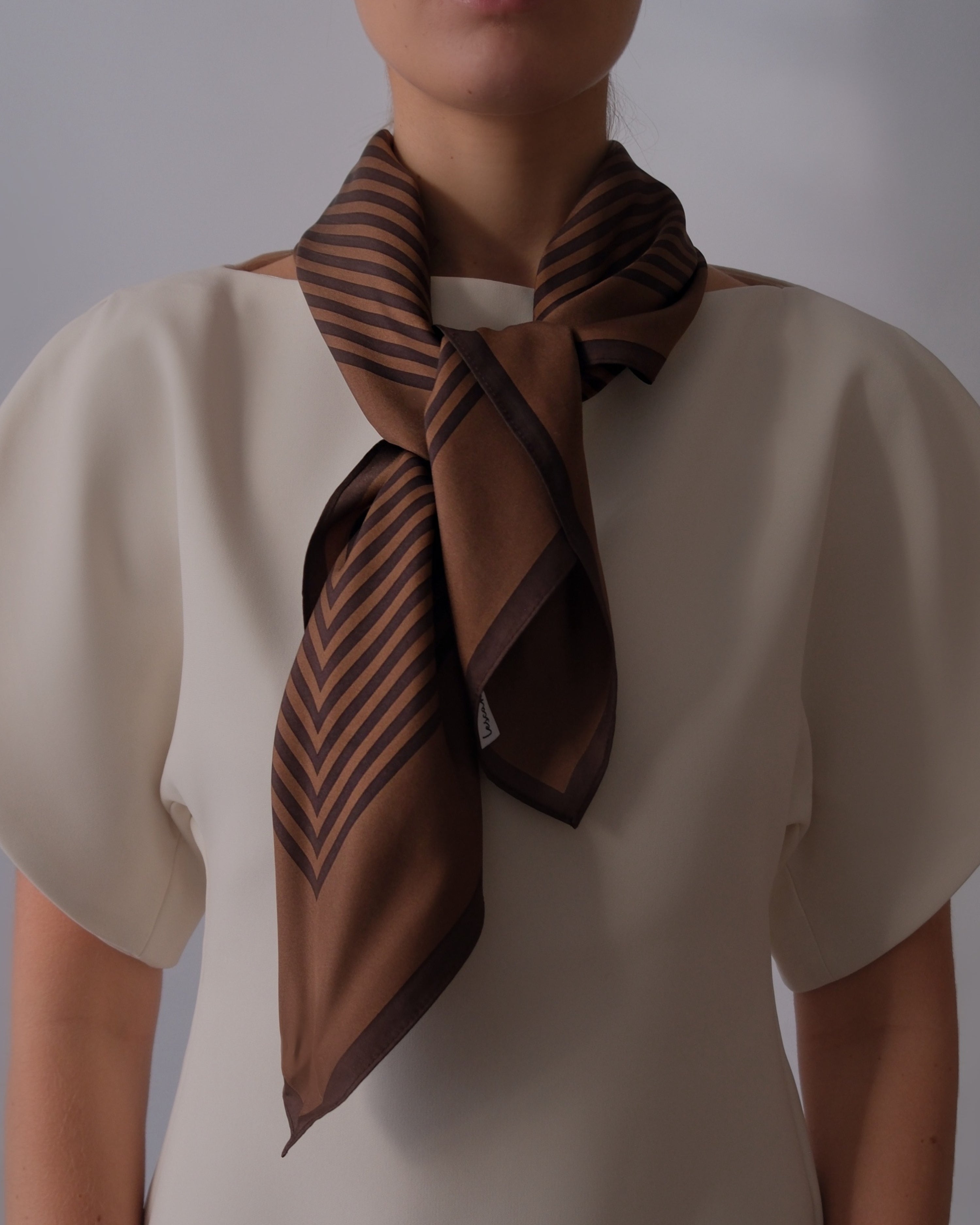 Le Scarf Striped Scarf, Chocolate & Espresso 80 × 80 cm