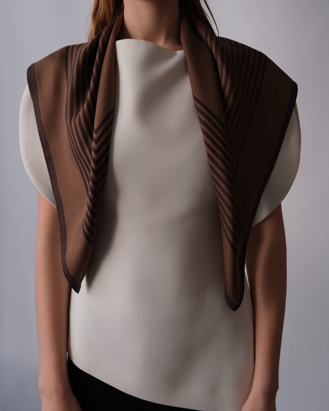 Le Scarf Striped Scarf, Chocolate & Espresso 80 × 80 cm