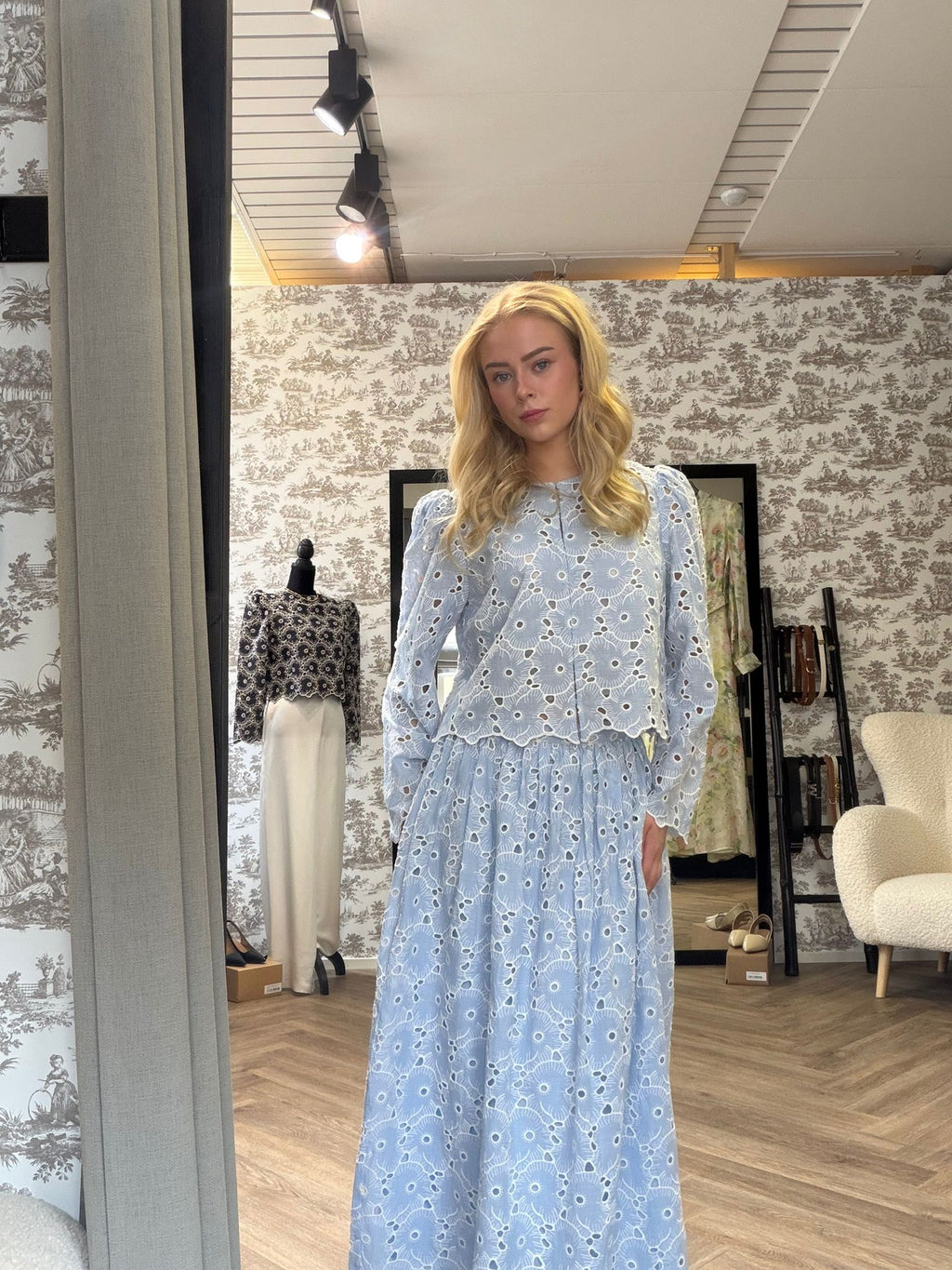 Broderie Anglaise Jacket, Light Blue