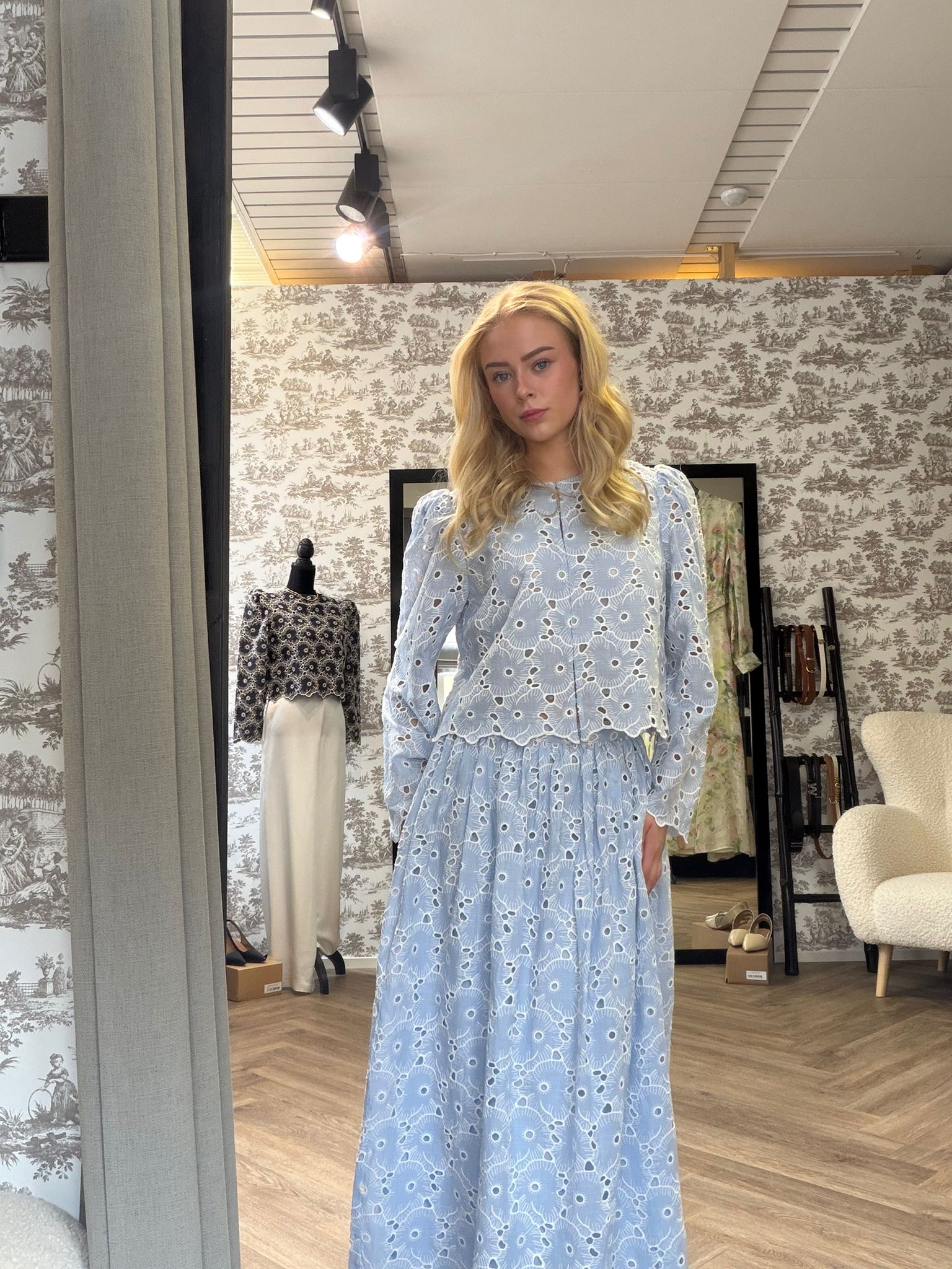 Broderie Anglaise Jacket, Light Blue