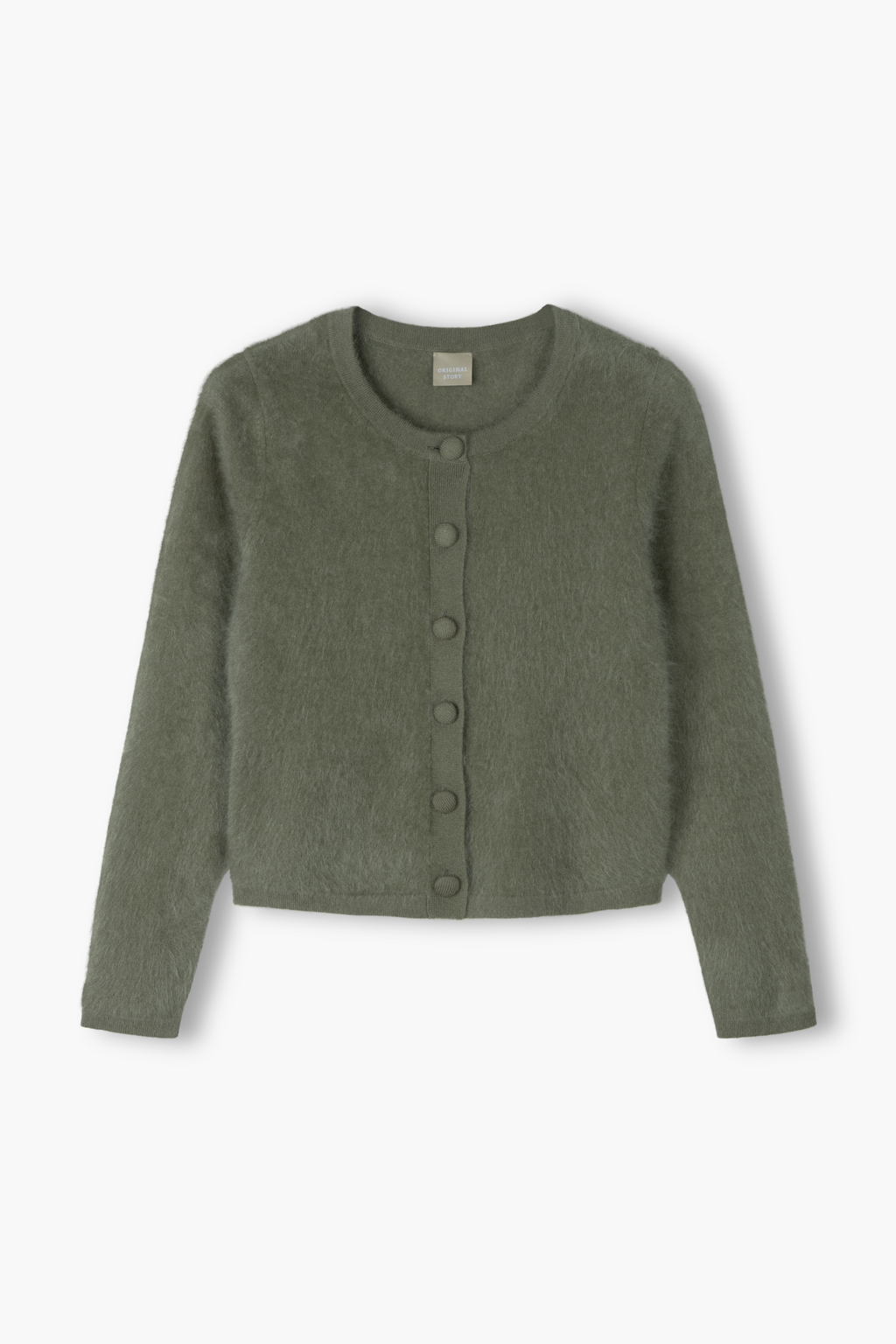 Pitkähihainen harjattu kashmirneuletakki, Light olive