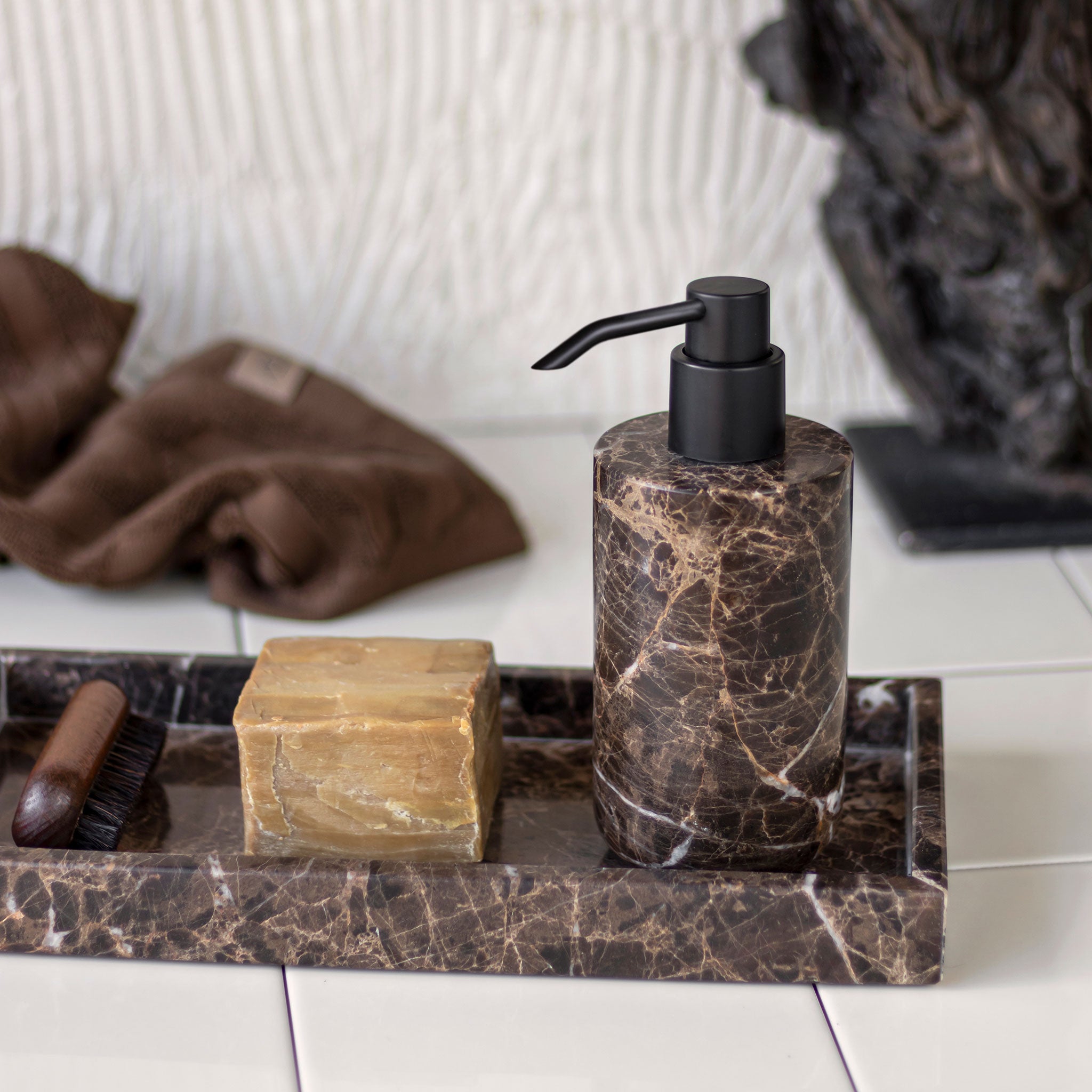 MARBLE tall dispenser, Brown