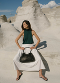 Dimple Tote Medium Woven Leather Black