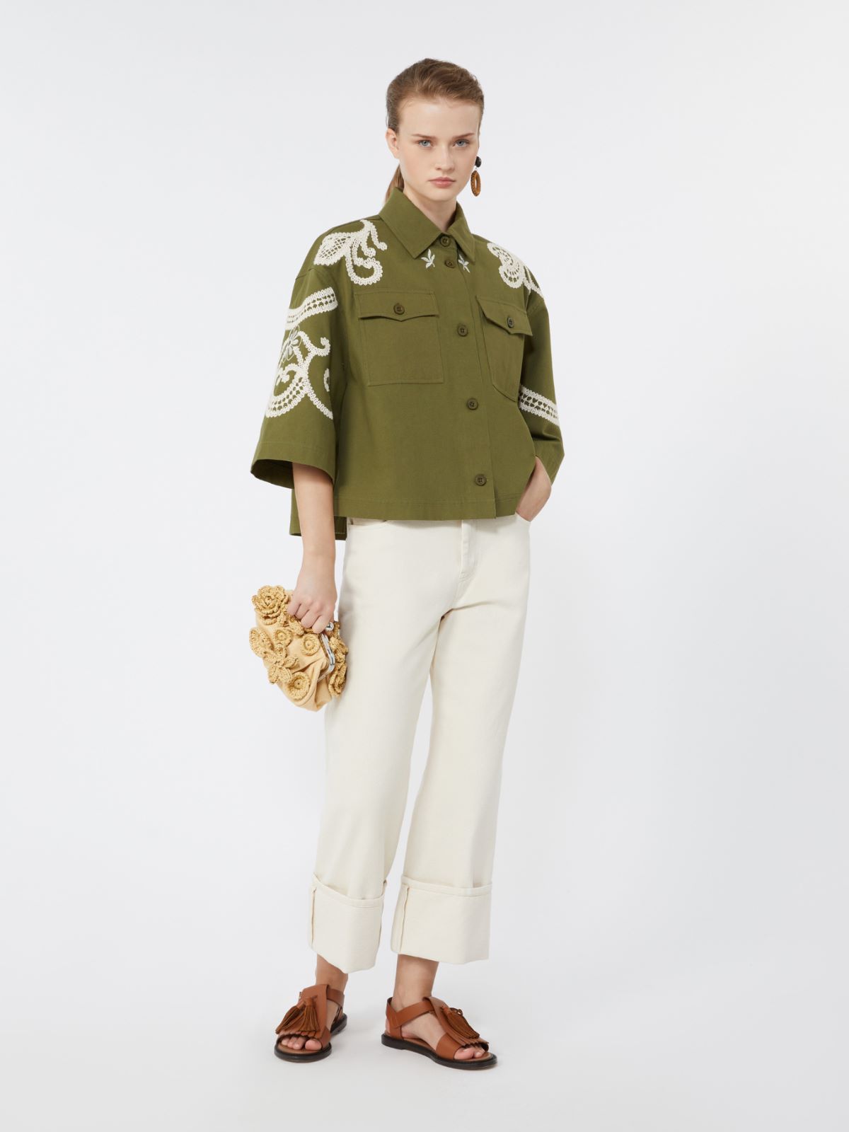 Cotton canvas jacket with embroideries - KAKI