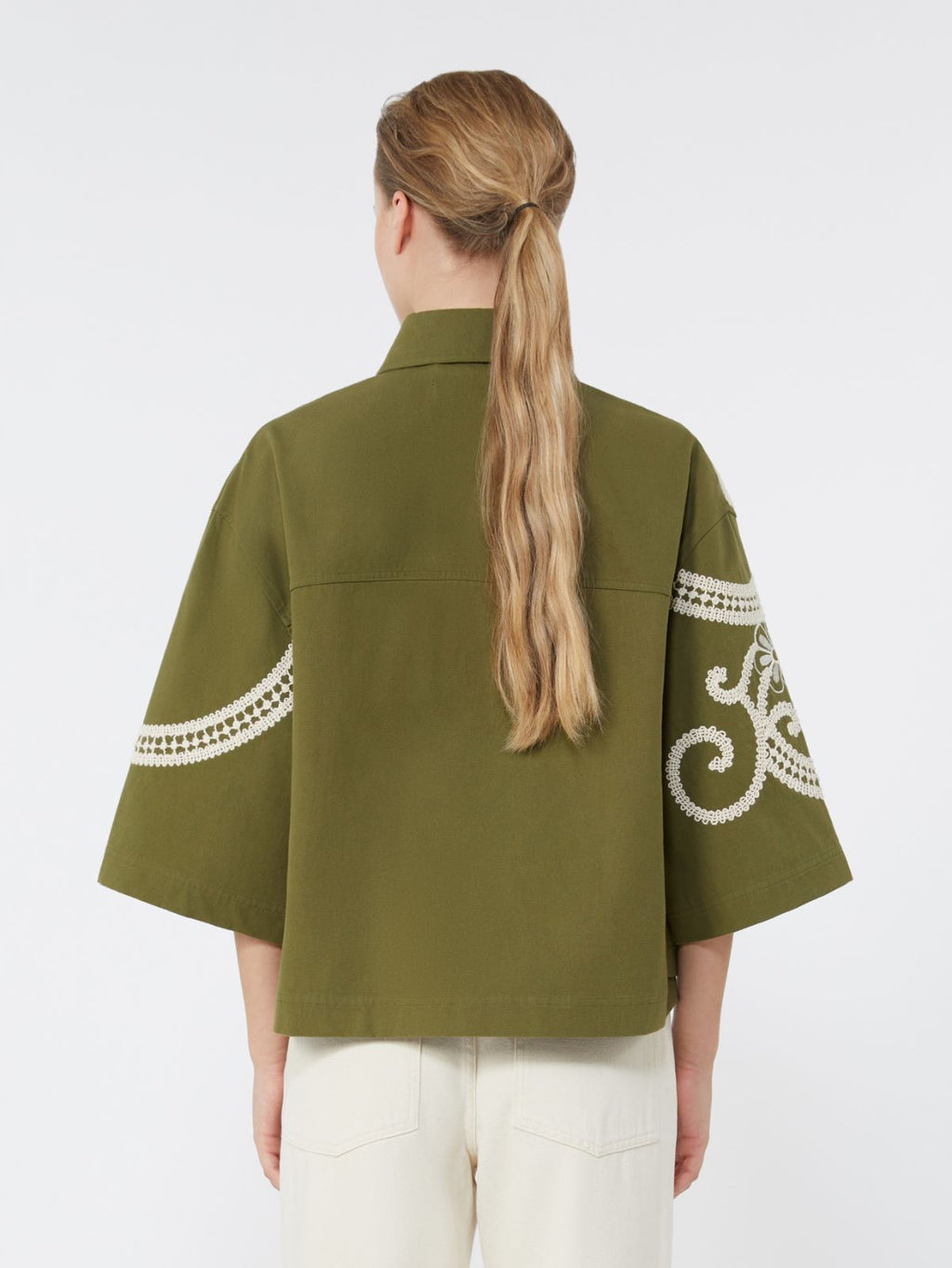 Cotton canvas jacket with embroideries - KAKI