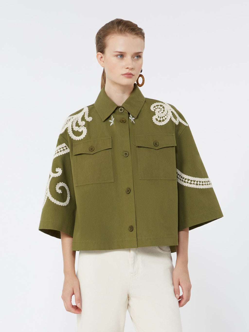 Cotton canvas jacket with embroideries - KAKI