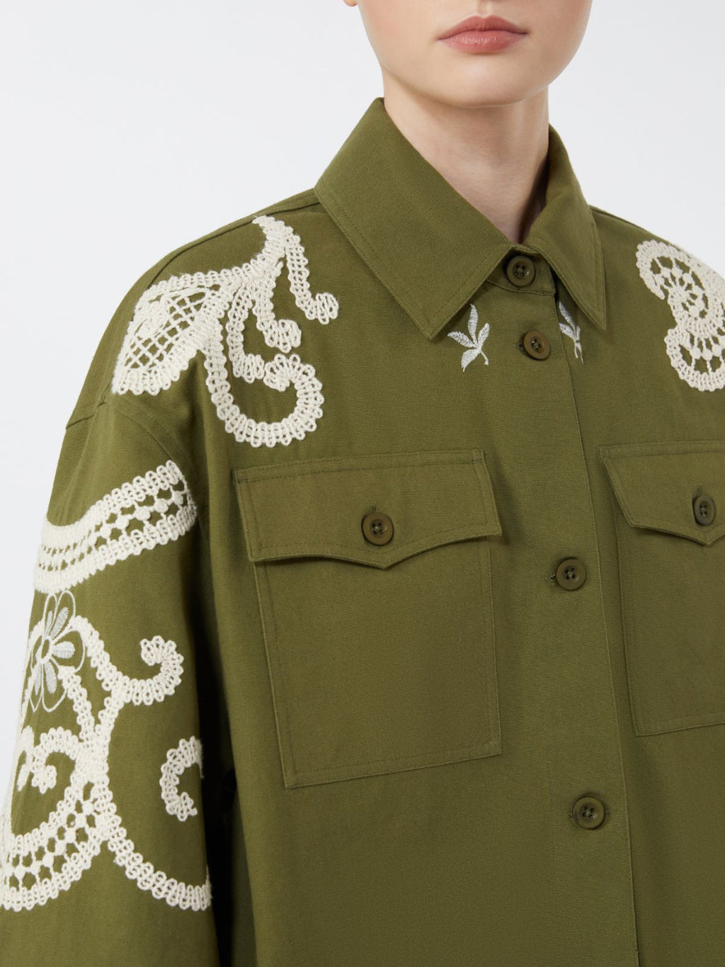 Cotton canvas jacket with embroideries - KAKI