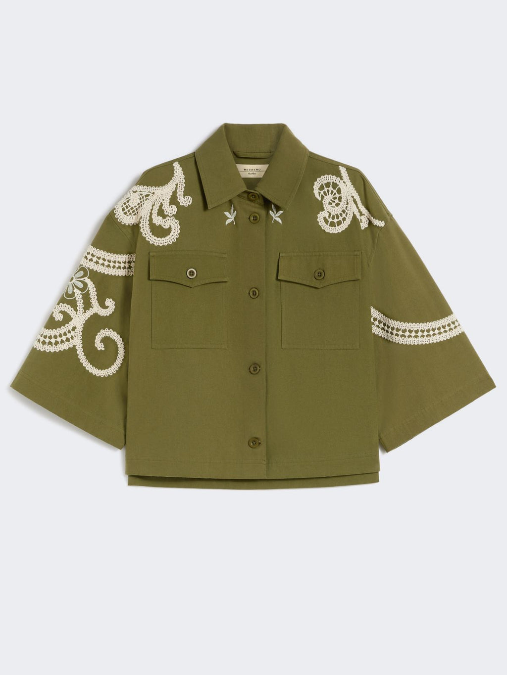 Cotton canvas jacket with embroideries - KAKI
