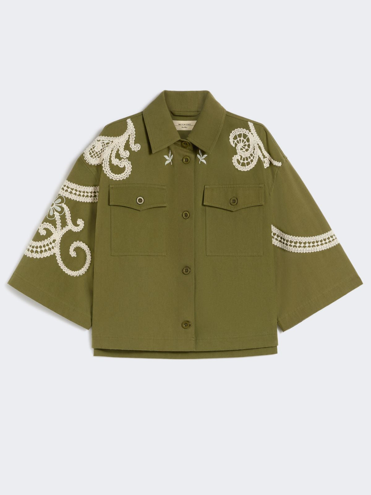 Cotton canvas jacket with embroideries - KAKI