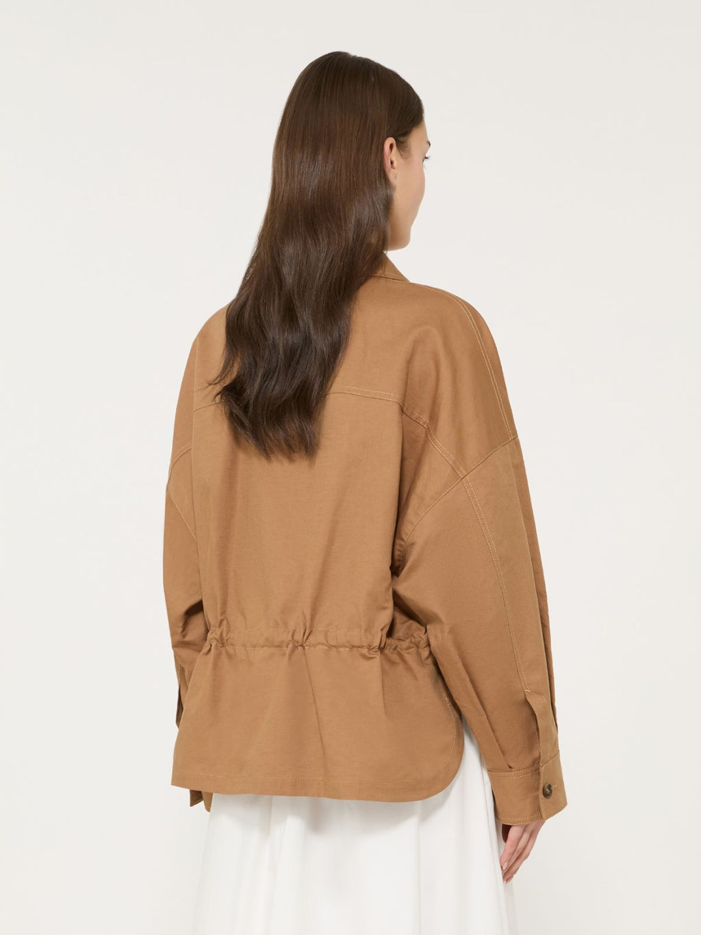 Linen and cotton basketweave oversize jacket - TOBACCO