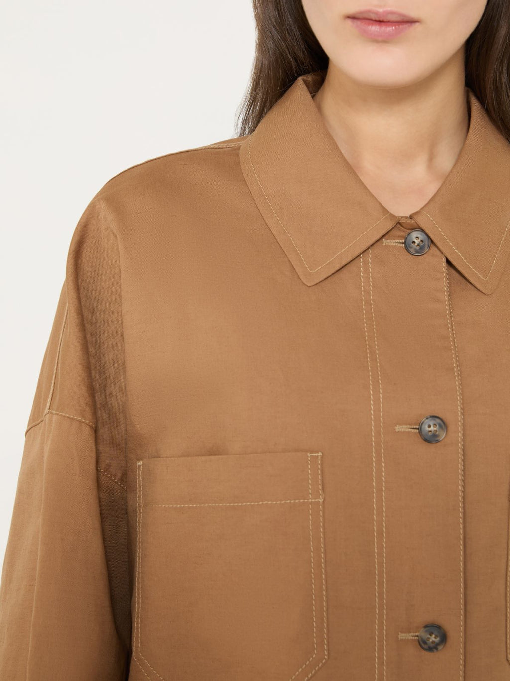 Linen and cotton basketweave oversize jacket - TOBACCO