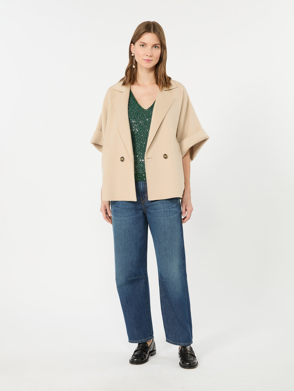 Short wool broadcloth coat - SAND